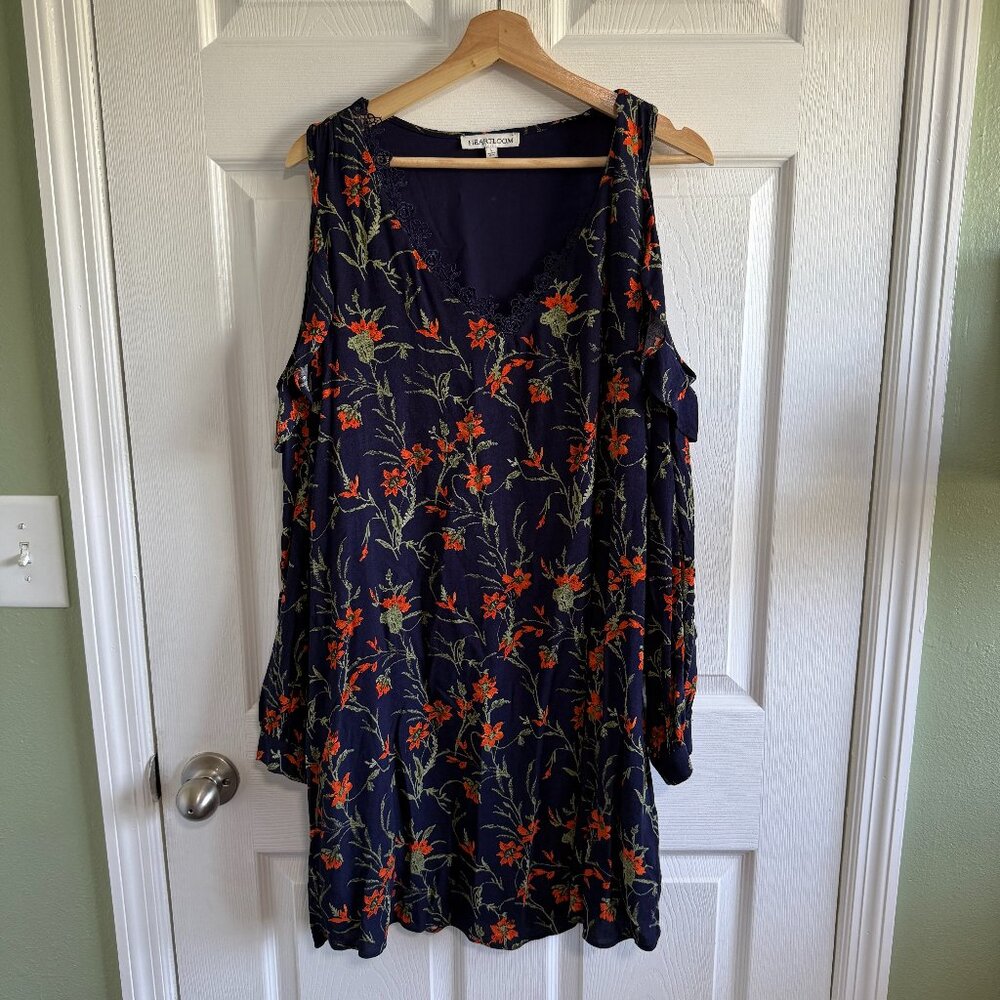 Heartloom Womens Cold Shoulder Long Sleeve Navy Dress Floral Print Size Large